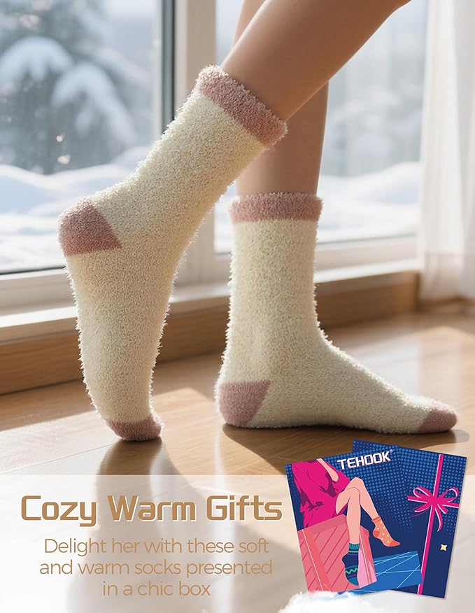 TEHOOK Warm & Cozy Valentines Gifts for Women, Fluffy Fuzzy Plush Sleeping Slipper Socks - Soft Warm Fabric