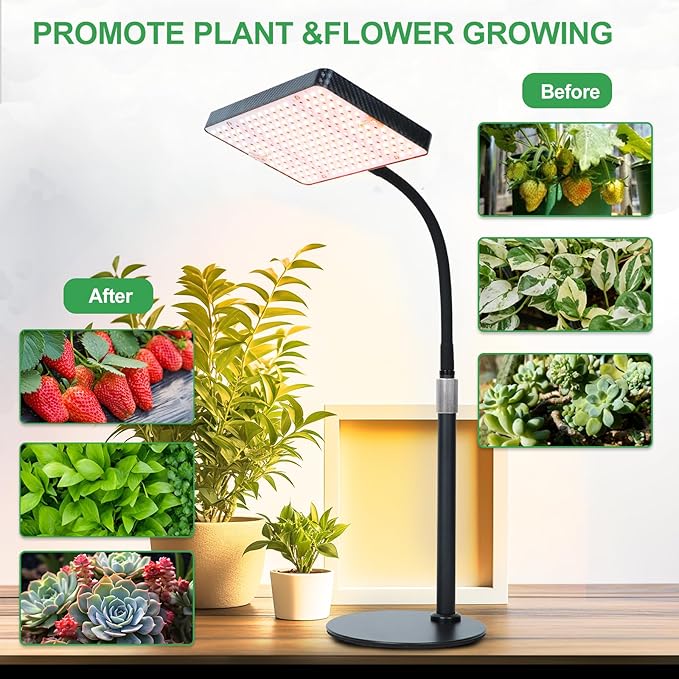 25 Watt Power Table Top Grow Lights for Indoor Plants, Seed Starting, Bonsai, 2500 Lumen Enough Bright Like A Small Sun for Your Jungle, Daisy Chain Function, 16"-24" Height Adjustable, Plug-and-Play