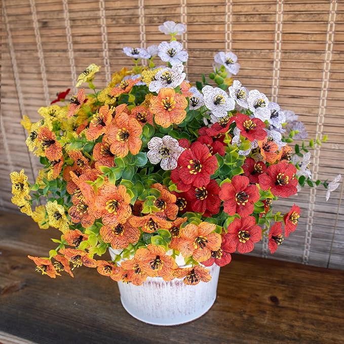 BCBLF Artificial Flowers for Outdoors UV Resistant, 12 Bundles Realistic Silk Flower Faux Fake Plants for Porch Patio Yard Planters, Spring Summer Home Garden Decor, Rose Red