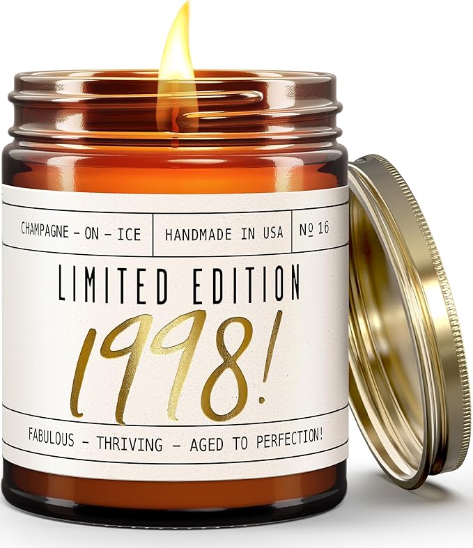 28th Birthday Gifts for Women - 'Limited Edition 1998' Soy Candle, w/Champagne on Ice I 28th Birthday Gift for Her Ideas I 9oz Reusable Jar, 50Hr Burn, Made in USA