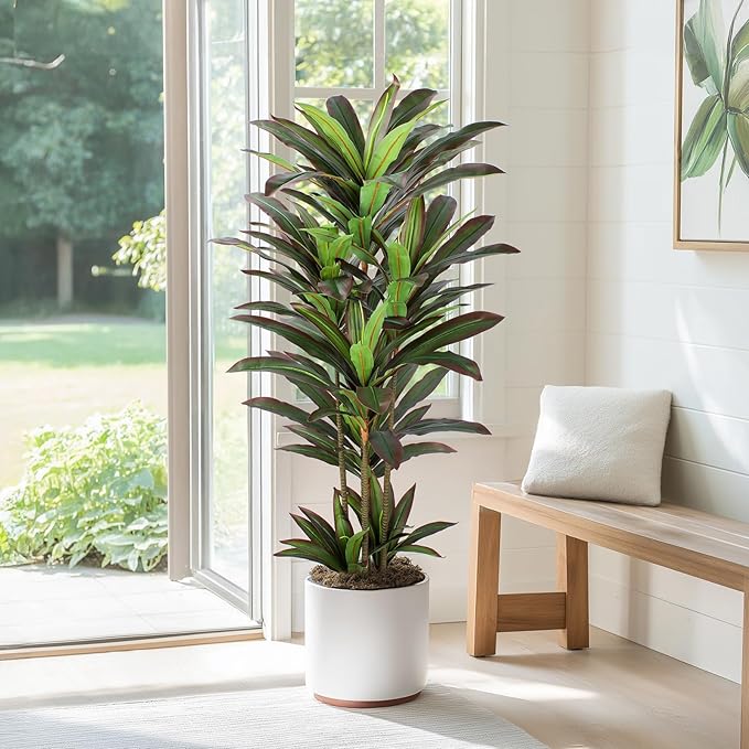 FLOWORLD Dracaena Artificial Plant 5ft Red Yucca Silk Tree Faux Plants Indoor Tall Fake House Floor Plants Realistic Artificial Trees for Home Office Decor Indoor Outdoor Housewarming Gift