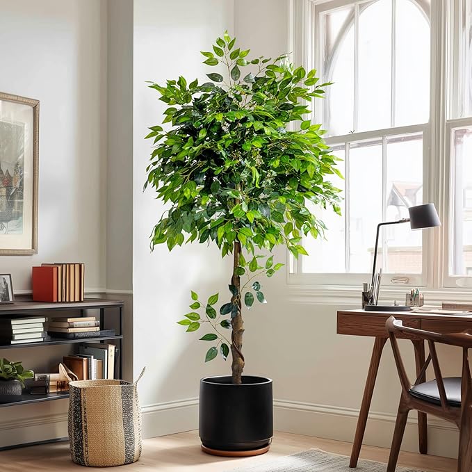 Erimda 5ft Artificial Ficus Tree for Home Decor, Faux Silk Plants Faux Plant Fake Silk Trees with Pot for Indoor House Living Room Office Garden