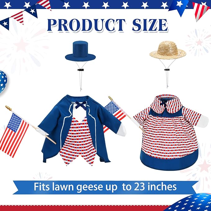 2 Set 4th of July Goose Outfit Lawn Porch Goose Clothes Plastic Goose Lawn Goose Clothing Independence Day Goose Outfit for Patriotic Outdoor Patio Yard Lawn Art Decoration(Stylish)