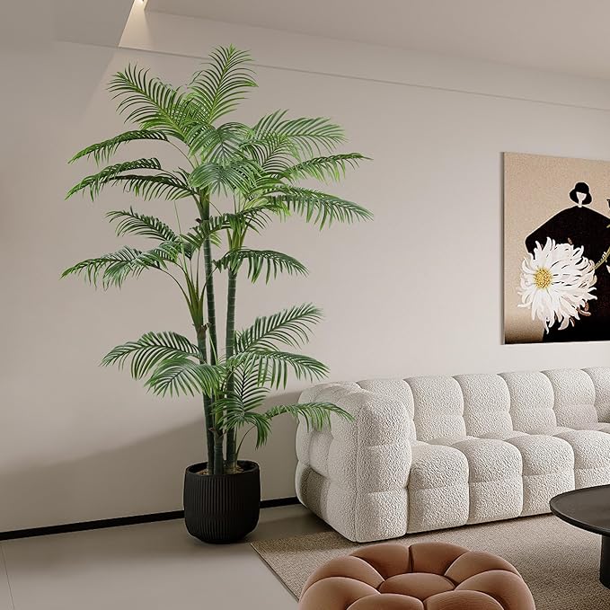 Artificial Palm Tree 7FT(84in) Tall Faux Tree with Large Trunks and 29 Realistic Leaves, Fake Tropical Floor Potted Artificial Plants for Home Office Living Room Indoor Decor (7feet,1Pack)