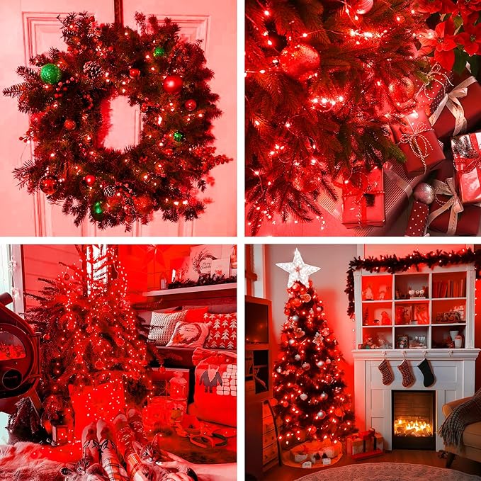 JMEXSUSS 4 Pack 50 LED Red Valentines Day Fairy Lights Battery Operated, 16.1ft Christmas Fairy Lights, Red String Lights for Bedroom Wedding Party Holiday Decorations