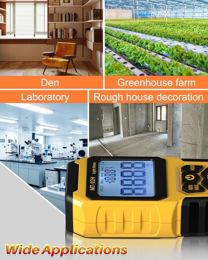 URCERI MT-92H Light Meter with Split Sensor Lux/Foot Candles Meter 500ms Refresh Rates Range up to 200,000 Lux Switchable Backlight Temperature Measurer 14℉-140℉