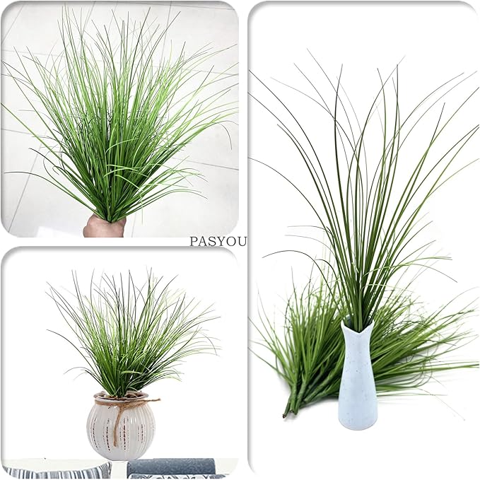 Artificial Plants, Fake Grass Shrubs Faux Wheat Grass Greenery Wheatgrass Stems Ornamental Weed Plant Decor for Indoor Outdoor Farmhouse Wedding Party Home Vase Flowers Bundles DIY Decoration - 8 Pack