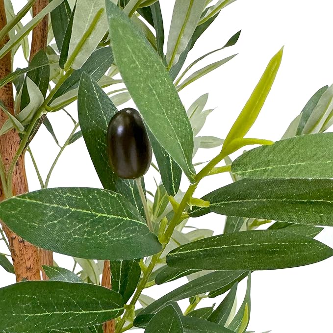 Artificial Tree in Modern Polygon Pattern Effect Planter, Fake Olive Silk Tree for Indoor and Outdoor Home Decoration - 68" Overall Tall (Plant Pot Plus Tree)