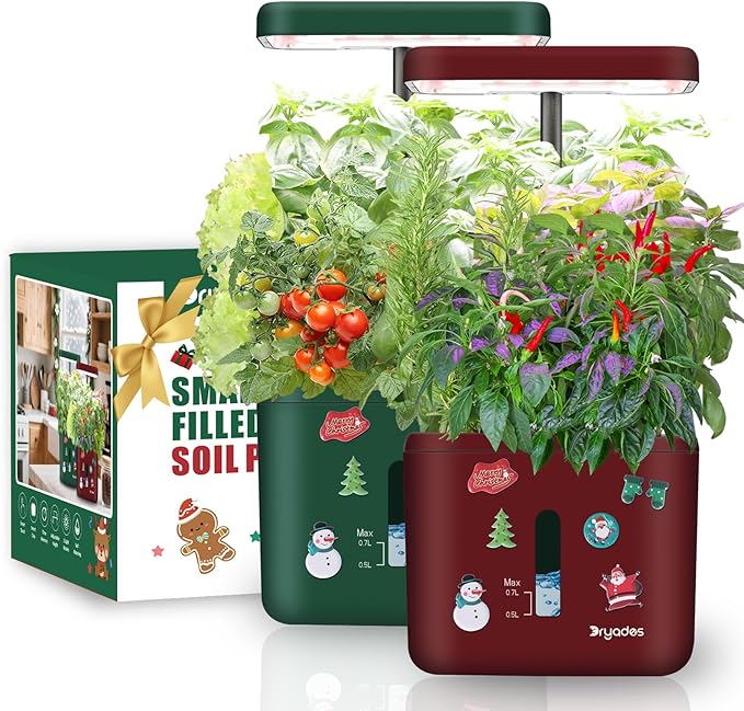 DRYADES Christmas 2-Pack Indoor Planting System Smart Soil Growing Kit with 17-W LED Grow Light Automatic Timed Watering Planters Gift for Friends/Women (No Seeds&Soil)