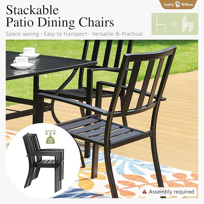 Sophia & William Patio Table and Chairs Set, Outdoor Dining Set for 8, 9 Piece Metal Patio Furniture, 99" Expandable Rectangular Table with Wood-Like Tabletop(Stripe)