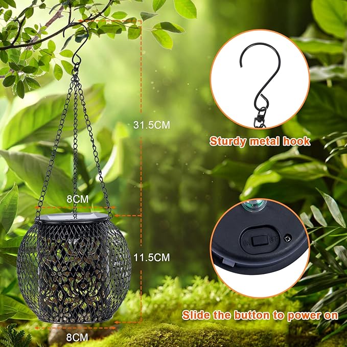 Solar Lanterns Outdoor Waterproof, 4 Pack Hanging Solar Lights Outside Garden Decor, Gifts for Women Mom Grandma Metal Decorative Lantern for Patio Yard Porch Balcony Backyard Lawn(4.6x4.6inch)
