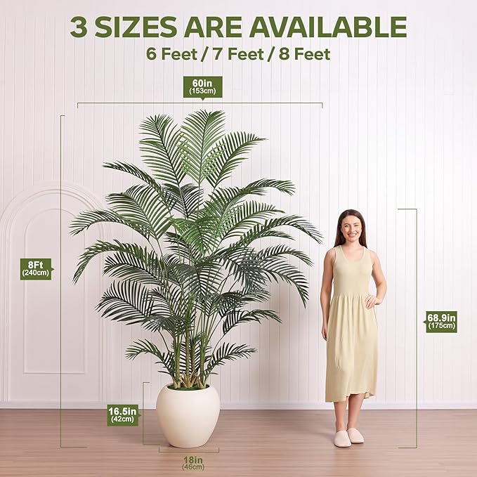 Verinatural Artificial Palm Tree Plant - 8FT Tall Fake Tree with Realistic Look & UV Protection - Large Indoor Outdoor Faux Floor Plant for Home Office Decor