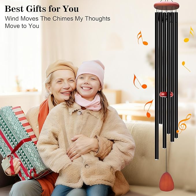 WENANA Large Wind Chimes for Outside Deep Tone, Soothing Melodic Memorial Sympathy Wind Chime, Suitable Outdoor Garden Decor, Gift for Mom Women Neighbors (Black Wind Chime -56 in)
