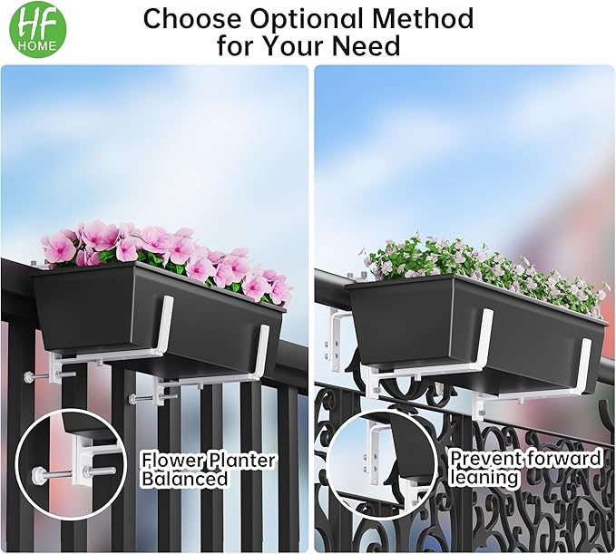 HFHOME Set of 4 Adjustable Window Planter Box Brackets, White Brackets for Window Boxes Planters, Planter Shelving with Adjustable Size The Width of The Bottom of The Planter Box