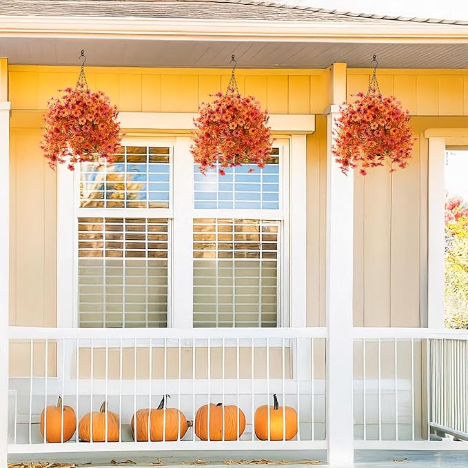 ZFProcess Artificial Fall Flowers for Outdoors, 2PCS Silk Fake Flowers Realistic Daisy Mums UV Resistant Porch Patio Window Yard Decor (Fall Orange)