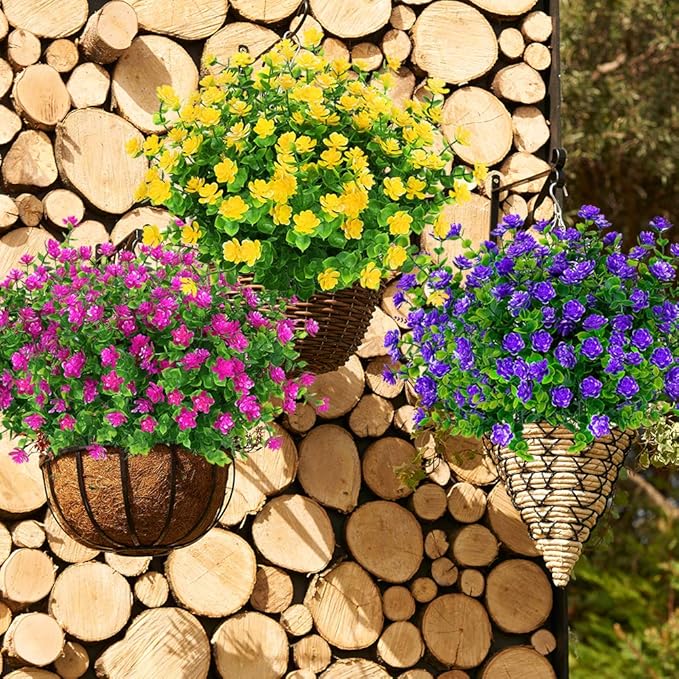 ArtBloom 12 Bundles Outdoor Artificial Flowers UV Resistant Fake Boxwood Plants, Faux Greenery for Indoor Outside Hanging Plants Garden Porch Window Box Home Wedding Farmhouse Décor (Yellow)