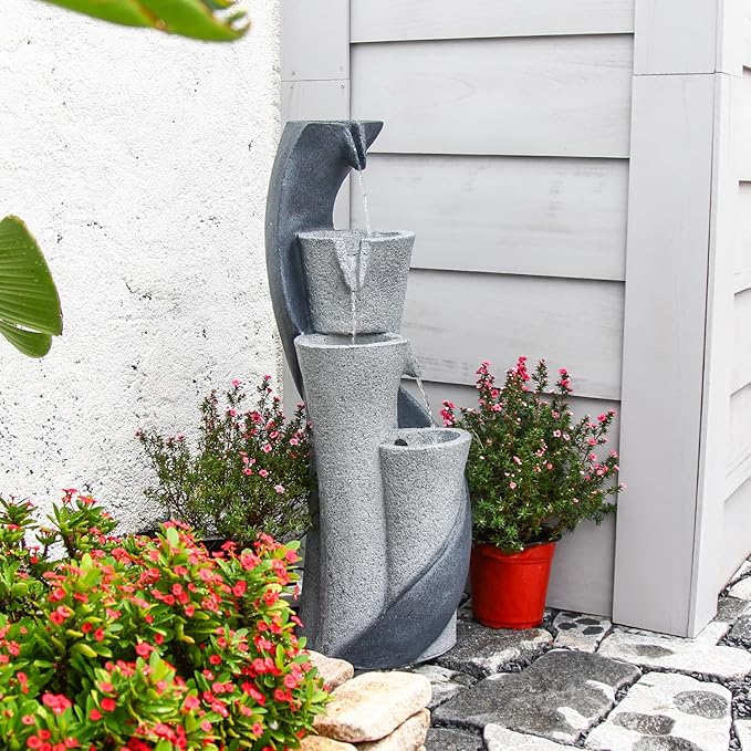 YZM Waterfall Fountain Outdoor Fountains Garden Simple Column S-Shaped Indoor Water Features Outdoor Patio Deck Yard Balconies Home Pool Office Decor 35.43 Inch Resin