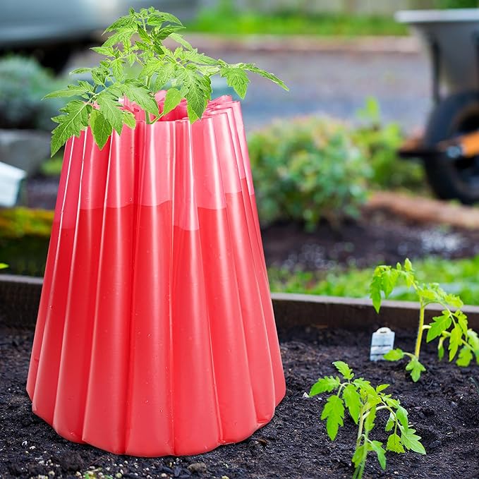 Adnee 5 Pack Water Filled Plant Protectors-19 x 17 Inch Reusable Wall of Water Plant Covers for Tomato Plants-Red Early Season Insulating Plant Protective Cover for Outdoor Winter Freeze Protection