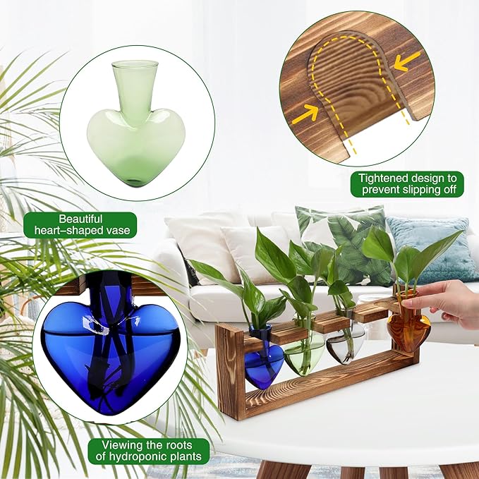 CYZglass Plant Propagation Stations Heart Plant Terrarium Kit Gift for Women Plant Lover Glass Vases