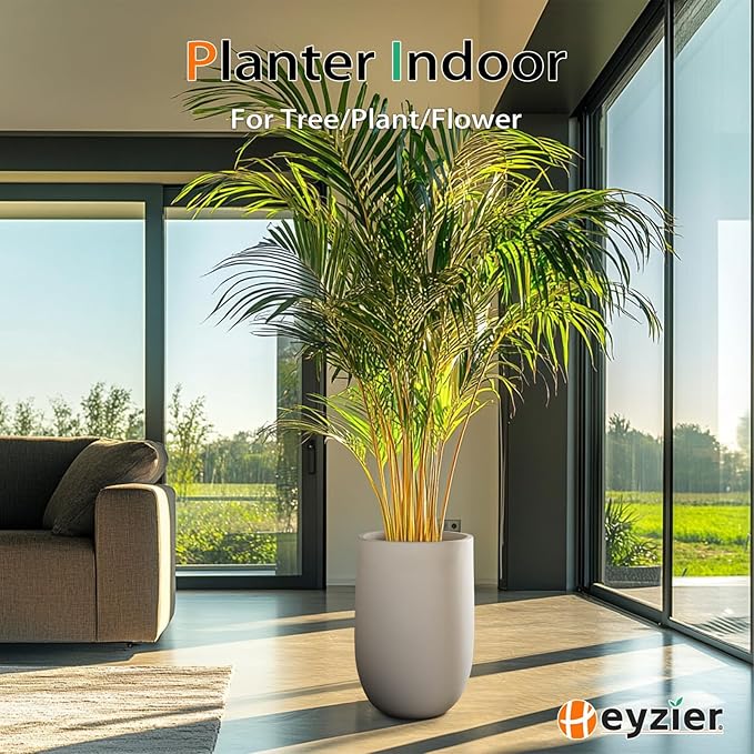 Heyzier Concrete Planter Outdoor Indoor, Large Tall Cement Plant Pots for Trees Flowers (Gray, 22 inch)