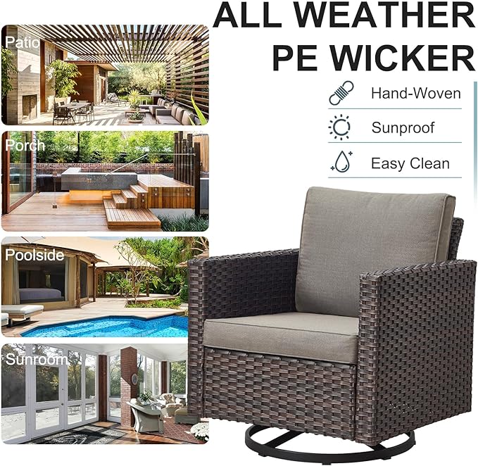 Belord Wicker Chairs Outdoor Bistro Set Oversize Patio Swivel Rocker, Rattan Outdoor Seating Set of 2 Swivel Glider Chairs Wicker Furniture for Porch Deck Backyard