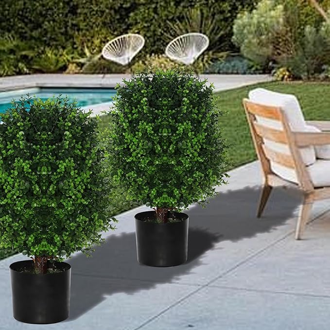 Artificial Cedar Tree Potted Plant - 2pcs Simulated Shrub Plants with Heavy Duty Planter. They are Hand pruned, UV Resistant, Low Maintenance and Suitable for Indoor and Outdoor Decoration (21 in)
