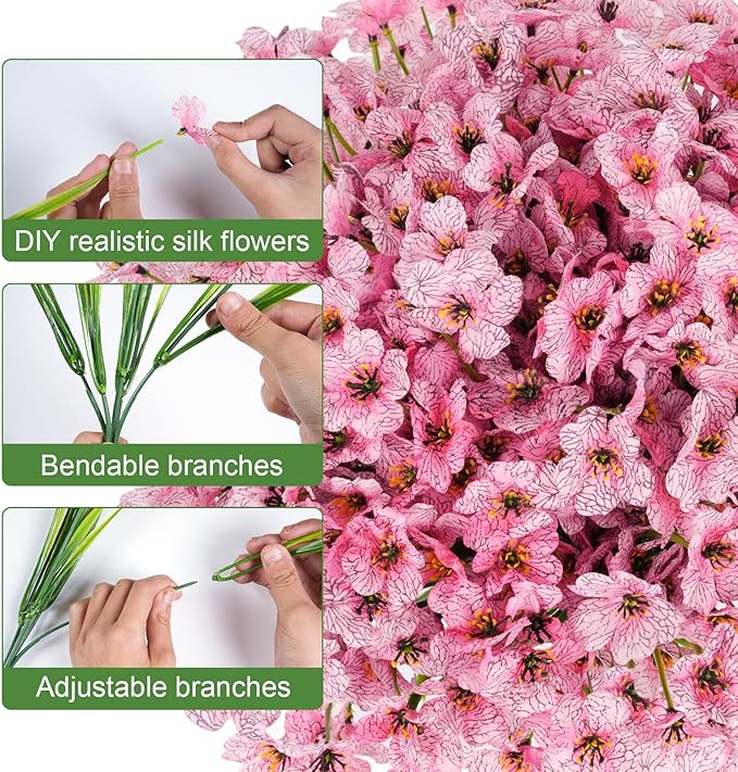Stymedeca Artificial Flowers for Outdoor Faux Plants for Spring Summer Decoration, UV Resistant Realistic Silk Plastic Fake Flowers Garden Porch Patio Balcony Yard Front Home Decor, 24 Bundles