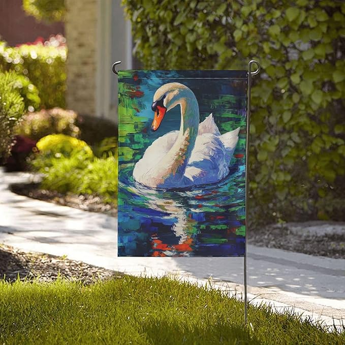 Swan Garden Flag 12x18 Inch Double Sided All-Weather Polyester Outdoor Flag For Patio Lawn Yard And Garden Welcome Decor