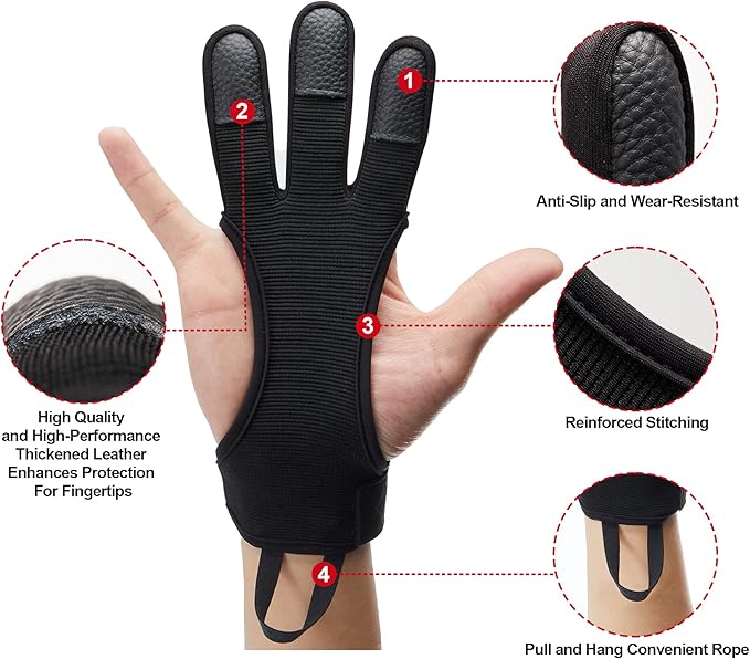 Archery Gloves 2 Pack Shooting Hunting Leather Guard 3-Finger Guard for Youth Adult Man Woman and Beginner Recurve Arrow Bow Archery Protective Gear Accessories