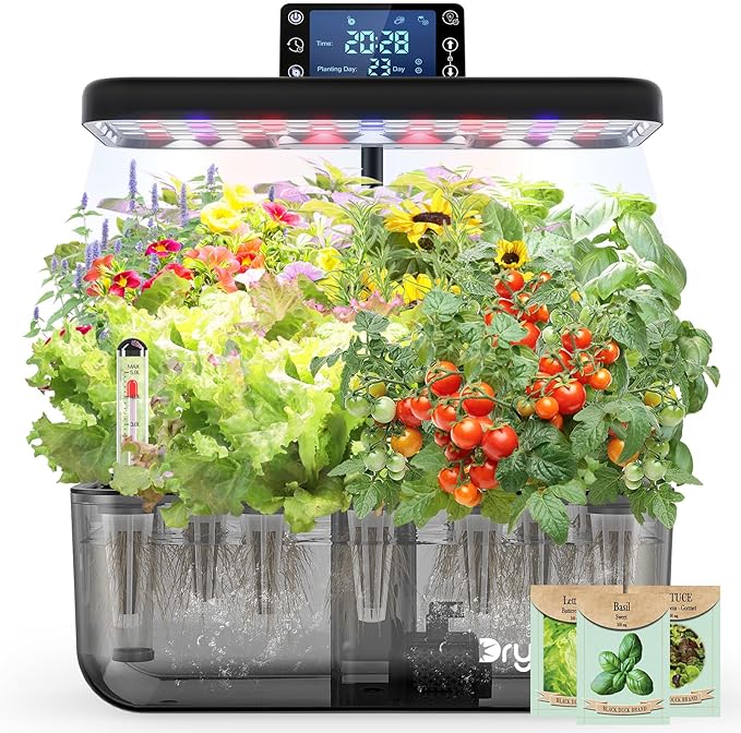 Hydroponics Growing System Kit with Seeds: 12 Pods Indoor Herb Garden Kit with LED Grow Light Plant Germination Kit Aeroponic Healthy Fresh Herbs Vegetables Hydroponic Planter for Home Kitchen Office