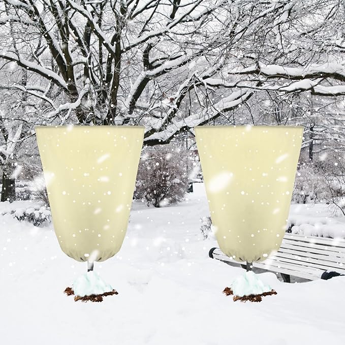 Vincreem 4 Pcs Plant Covers Freeze Protection 35.4" x 59" Winter Frost Blankets for Outdoor Plants with Zipper Drawstring Frost Cloth Freeze Covers Warm Shrub Jacket for Fruit Tree Potted(Beige)