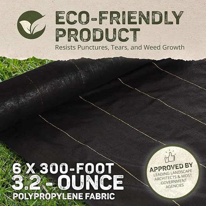Dewitt 2-Pack Sunbelt Weed Barrier Fabric 3.2 oz, 6 x 300 Feet – Heavy-Duty Ground Cover Mat for Greenhouse Floors, Garden Rows, Raised Beds, Yard Gardening, and Outdoor Landscape Protection
