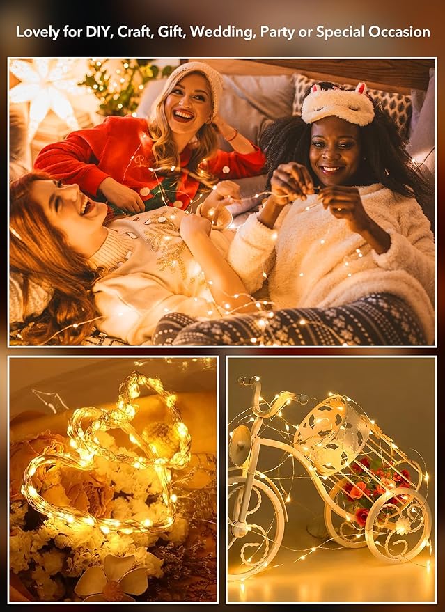 Minetom 12 Pack Fairy Lights Battery Operated String Lights - 7ft 20 LED Waterproof Silver Wire Firefly Light Waterproof for DIY Crafts Wedding Décor Table Mason Jars Party