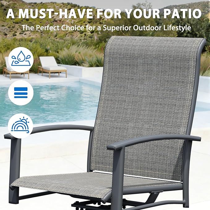 Patio Swivel Chairs Set of 2, All-Weather Metal Outdoor Dining Set with Breathable Mesh Seat, Lightweight Gray Swivel Bistro Chairs for Garden, Deck, Porch - Cool & Comfortable Relaxation