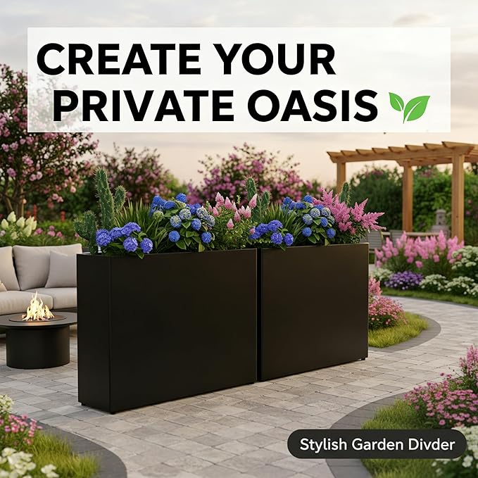 Vrtizalv Metal Rectangular Planter Box, 36” x 12” x 26” Heavy Duty Tall Rounded Corner Spliced Design Planter for Porch, Garden, Patio, Yard Outdoor Plants