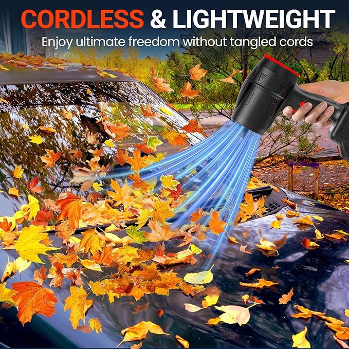 Small Handheld Cordless Leaf Blower with 2×4.0Ah Batteries & Charger – Portable Electric Rechargeable Blower, 500,000 RPM Turbo Jet High Power, Lightweight for Yard, Patio & Garage Cleaning