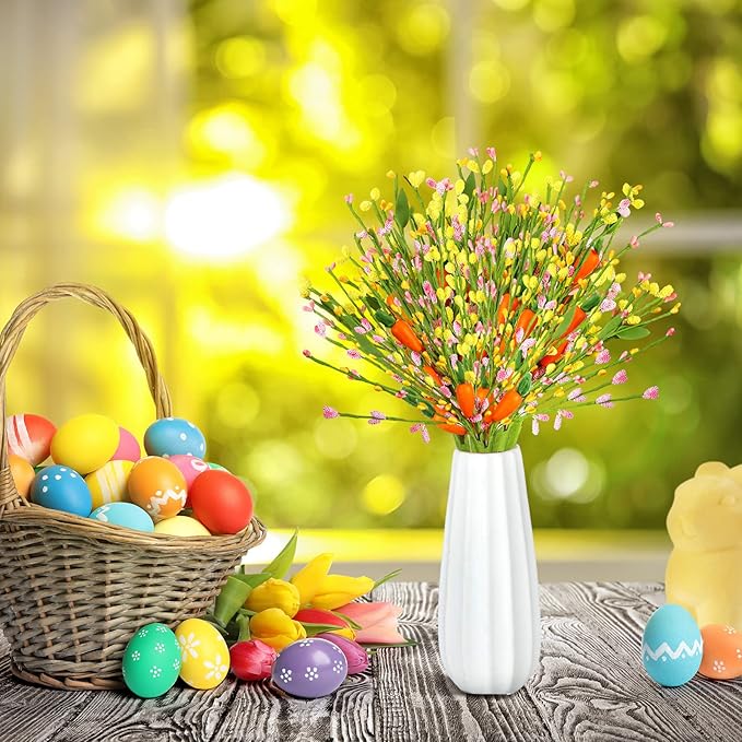 Tigeen 8 Pcs Artificial Easter Stems Easter Decorations Spring Colorful Berry Picks with Carrots Fake Picks Decor for Floral Arrangement Home Centerpiece Vase Windowsill Decor