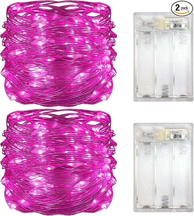 with Timer Function Battery Operated Dewdrop Led Lights,Mini Fairy Lights for Home Parties Christmas/Halloween Holiday Decoration,6 Hours on/18 Hours Off,30 LEDs,10 Feet (Pink, 2)