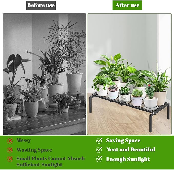 Gouisalin 1 Tier Metal Plant Stand Indoor Outdoor, Potted Multiple Flower Pot Holder Rack Plant Shelf, Heavy Duty Planter Display Shelving for Patio Balcony Garden Living Room Decorative (Black)