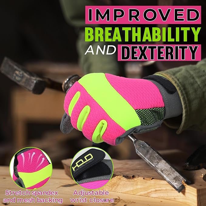 HANDLANDY Work Gloves for Women, Breathable Leather Gardening Glove for Yard Maintenance, Hand Protection with Touch Screen for Gardeners, Farmers