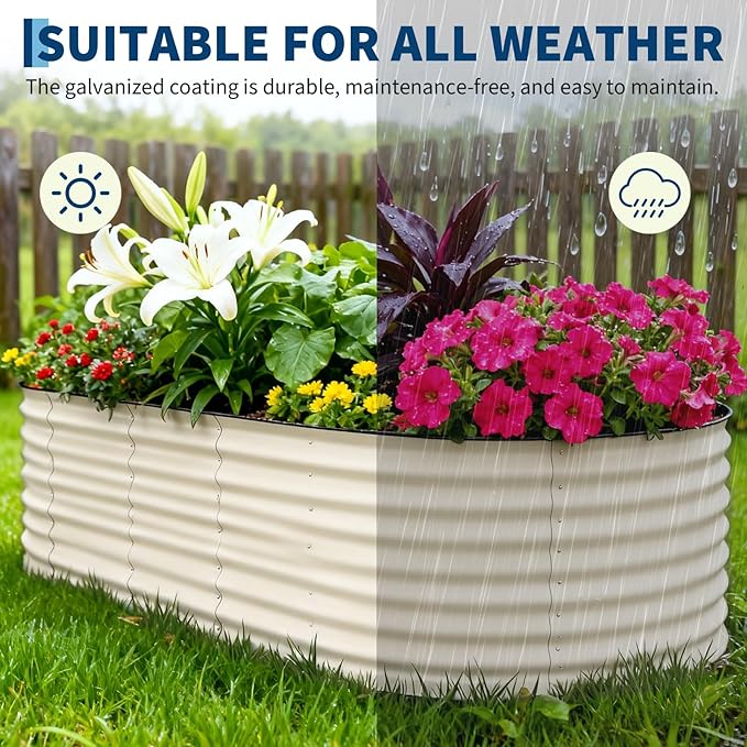 Galvanized Raised Garden Bed Outdoor, 8x4x2 ft Metal Planter Box for Flowers Herbs Vegetables, Rust-Resistant Raised Garden Beds for Gardening, Easy Assembly Outdoor Garden Box & Planters, Beige