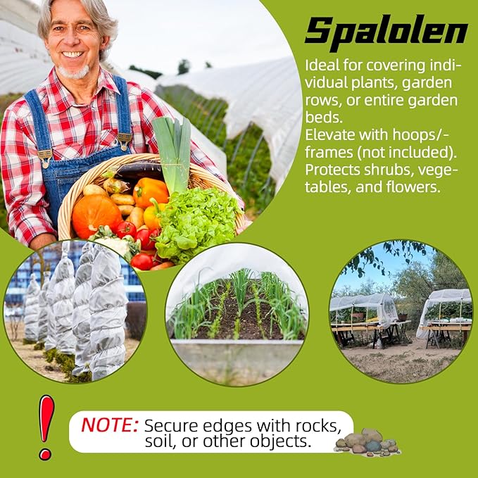 Spalolen Plant Covers Freeze Protection, 10ft X 50ft Floating Row Cover 1.47 oz/yd² Fabric, Garden Frost Cloth Frost Blanket Plant Frost Covers for Outdoor Winter Frost/Sun Pest Protection - White