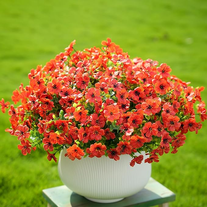 Artificial Fall Flowers for Outdoor Indoor Realistic Faux Flower Garden Home Decoration, Hanging Autumn Fall Decor Daisy with Eucalyptus Leaves Fake Plants Greenery Porch Patio Front Door Decors