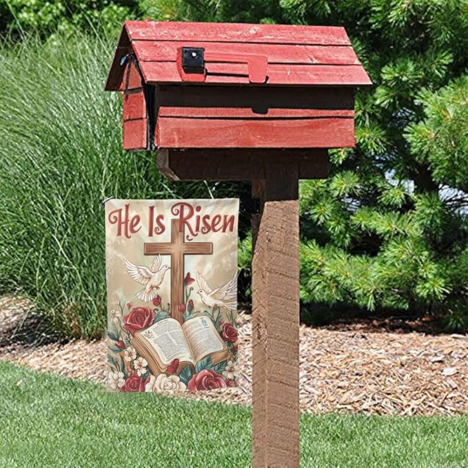 He Is Risen Garden Flag 12x18 Inch Double Sided All-Weather Polyester Outdoor Flag For Patio Lawn Yard And Garden Welcome Decor