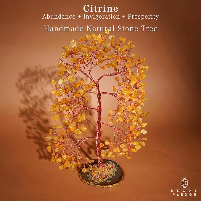 KARMAPLEDGE Citrine Crystal Tree of Life, Healing Crystals and Stones Tree for Home and Office Desk Decoration, Positive Energy, Money, Good Luck, Handmade Feng Shui Spiritual Gifts for Women