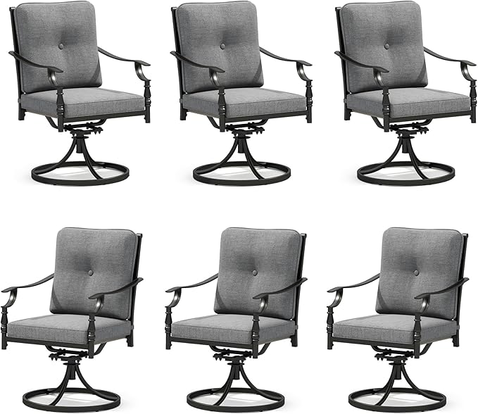 MFSTUDIO Patio Dining Chairs Set of 6, Outdoor Swivel Chairs with Cushions for Lawn Deck Backyard Garden, Metal Frame