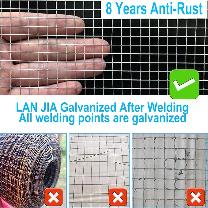 Hardware Cloth 1/2in 6ft x 100ft 19 Gauge-Hot Dip Galvanized After Welding, Chicken Wire Fencing Wire Mesh Roll Garden Fencing, Tree Guard Wire Cloth Welded Wire Mesh& Wire Cloth Gopher Wire