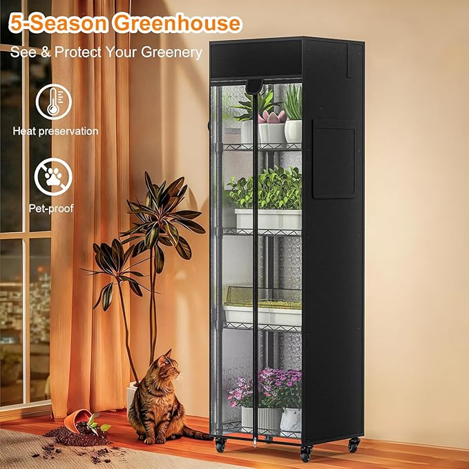 sagrynfp Small Greenhouse for Indoors, 5 Tier 15.7" L×11.8" W×62.3" H mini Greenhouse Outdoor, Indoor Adjustable Shelves