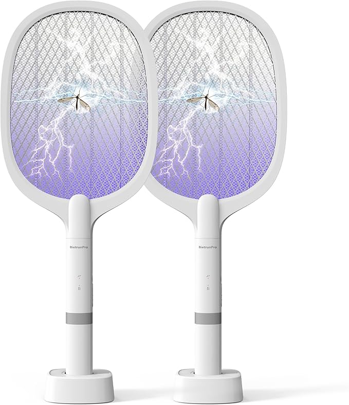 2 Pack Electric Fly Swatter, Rechargeable Mosquito Electric Racket to Kill Mosquitoes, Portable Handheld Cordless 3000V Bug Zapper Racket for Indoor Home Office Wasps, Gnats, Fruit Flies, Flies