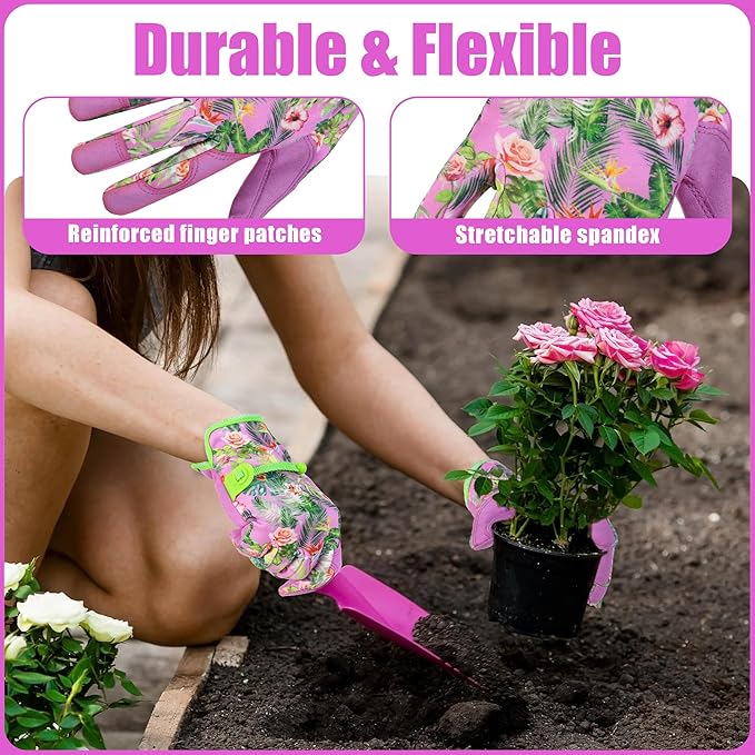 HANDLANDY Work Gloves for Women, Breathable Leather Gardening Glove for Yard Maintenance, Hand Protection with Touch Screen for Gardeners, Farmers